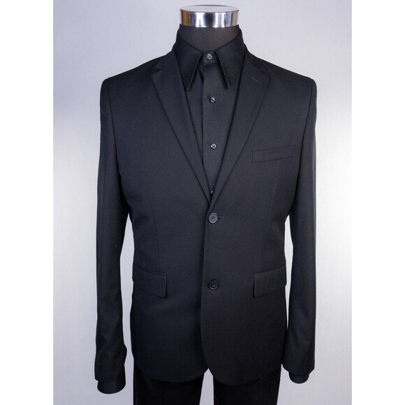 H&M Mens Blazer Sport Coat Two Button Casual Jacket Size 38R SLIM FIT BLACK - Picture 2 of 13